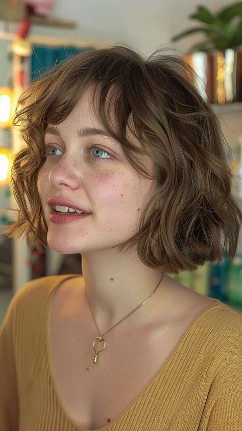 Short and Sweet Waves: 25 Hairstyles for Wavy Hair That Inspire Curly Bob Fringe, Short Hair With Bangs Wavy, 70s Bob Haircut, 90s Curly Haircut, Wavy Bob With Fringe, Curly French Bob With Bangs, Curly Asymmetrical, Curly Bobs, Short Wavy Haircuts