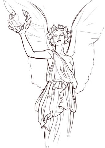 Greek Goddesses Drawing, Goddess Coloring Pages, Nike Drawing, Victory Tattoo, Nike Tattoo, Nike Goddess, Nike Goddess Of Victory, Greek Goddess Art, Nike Art