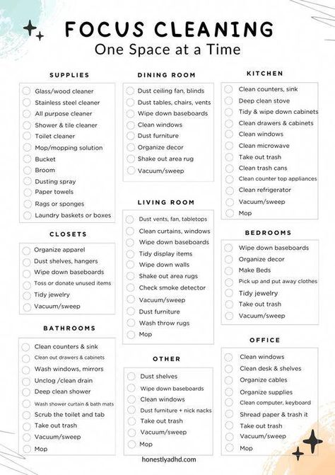 Download and print our free ADHD cleaning checklist featuring speed cleaning and easy room cleaning. Plus tips on how to consistently clean with ADHD.