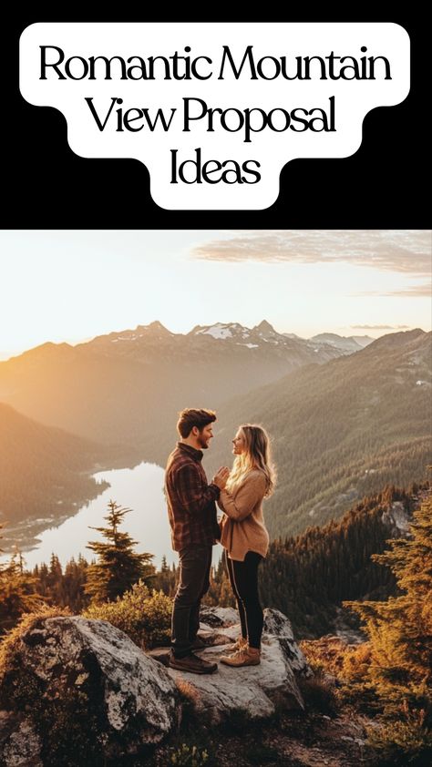 A couple standing on a scenic mountain overlook at sunrise, surrounded by natural beauty, as one partner proposes. Mountain Top Proposal Ideas, December Proposal Ideas, Nature Proposal Ideas, Mountain Proposal, Dream Proposal, Proposal Pictures, Perfect Proposal, Unforgettable Memories, Proposal Ideas