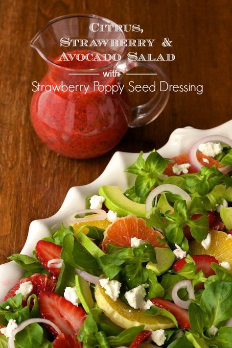 Citrus, Strawberry and Avocado Salad with Strawberry Poppy Seed Dressing - it's bright, fresh, healthy and beautiful - always a winner! Strawberry Poppyseed Dressing, Strawberry Avocado Salad, Strawberry Avocado, Poppyseed Dressing, Seasonal Salad, Beautiful Salad, Strawberry Salad, Seasonal Ingredients, Avocado Recipes