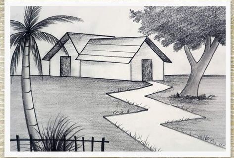 Pencil Sketches Landscape, Y2k Drawings, Easy Pencil Drawings, Easy Scenery Drawing, Landscape Pencil Drawings, Pencil Drawing Images, Shading Drawing, Drawing Scenery, Drawing Step By Step