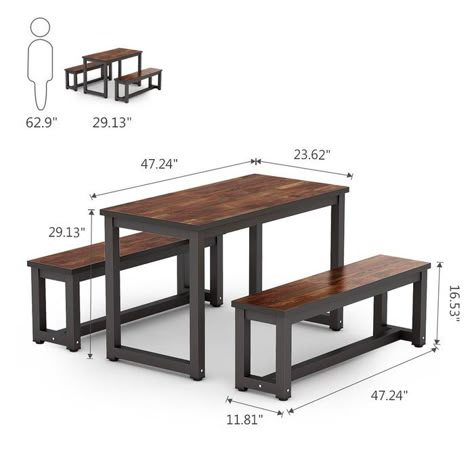 Metal And Wood Bench, Cafeteria Design, Metal Dining Set, Iron Furniture Design, Steel Furniture Design, Metal Outdoor Furniture, House Interior Design Styles, 3 Piece Dining Set, Industrial Design Furniture