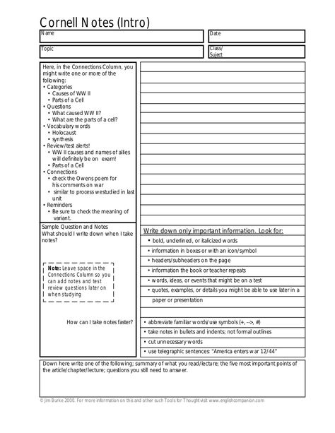 Cornell Notes (Intro)Name                                                                               DateTopic                                              … Book Report Template Middle School, Cornell Method, Cornell Notes Template, Cornell Notes, Middle School Language Arts, Essay Outline, Education Motivation, Education Quotes For Teachers, Book Report