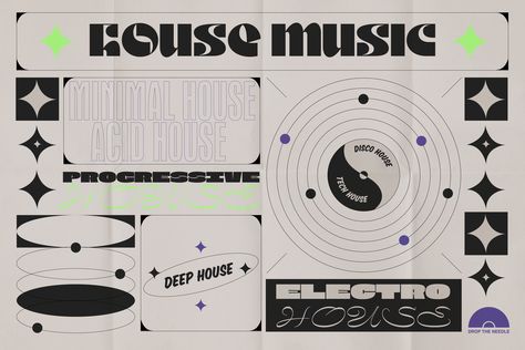 House Music House Music Poster Design, House Music Artwork, House Music Poster, 90s House Music, Party Banner Design, 80s Poster, Tech House Music, Retro Branding, Friends Tattoo