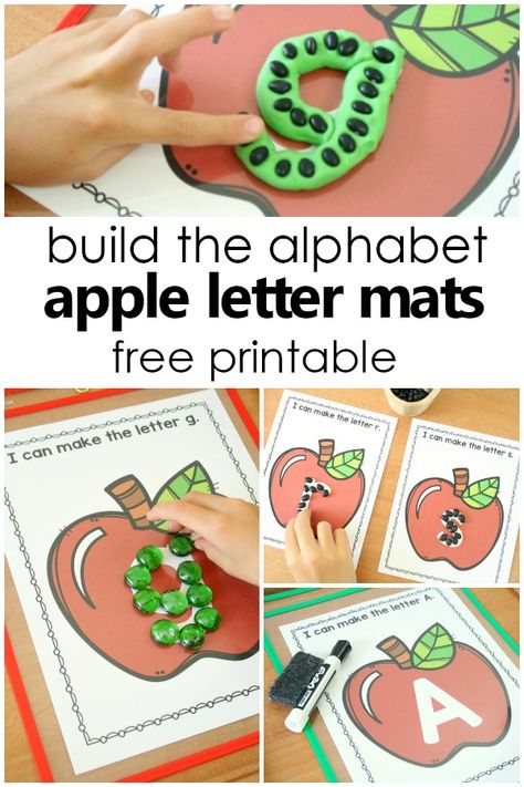 Build the Alphabet Apple ABC Letter Mats Free Printable Pre-Writing Activities for Preschool and Kindergarten Apple Theme Literacy Center Activities #preschool #kindergarten #alphabet Apple Literacy Activities, Apple Theme Kindergarten, Apple Literacy, Preschool Apples, Preschool Alphabet Printables, Apple Letters, Apple Week, Abc Preschool, Apple Kindergarten