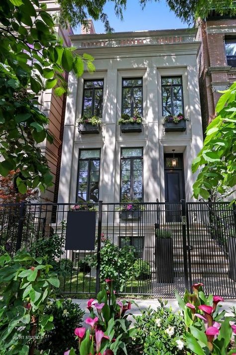 Chicago Row House, Masonry Construction, Chicago Real Estate, Custom Planters, Luxury Portfolio, Wrought Iron Fences, Homes Luxury, Skyline View, Iron Fence