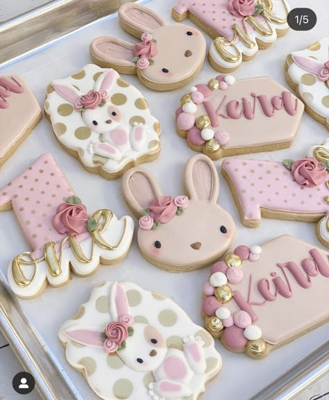 Bunny Birthday Theme, Some Bunny Is One, First Birthday Cookies, Balloon Cookies, Bunny Birthday Party, Baby Birthday Themes, Bunny Baby Shower, Bunny Party, Bunny Cookies