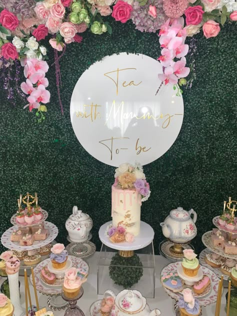 High tea baby shower High Tea Shower Ideas, Afternoon Tea Baby Shower Ideas Girl, High Tea Backdrop, Baby Shower High Tea Ideas, English Tea Baby Shower Ideas, High Tea Themes Ideas, English Tea Party Baby Shower Ideas, Time For Tea With The Mommy To Be, Baby Shower Themes Tea Party