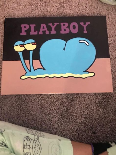 Just Roll It Painting, Painted Canvases Ideas, Spongebob Wall Painting, Spongebob Aesthetic Painting, Spongebob Painting Funny, Funny Spongebob Painting Ideas, Trendy Acrylic Painting Ideas, Funny Spongebob Paintings, Trippy Spongebob Painting Canvases