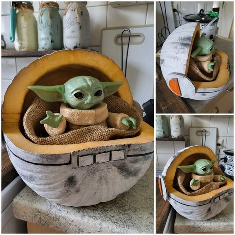 Baby Yoda Pumpkin Painting, Grogu Pumpkin Carving, Baby Yoda Pumpkin Carving, Mandalorian Pumpkin, Baby Yoda Pumpkin, Yoda Pumpkin, Yoda Halloween, Pumkin Decoration, Halloween Potluck