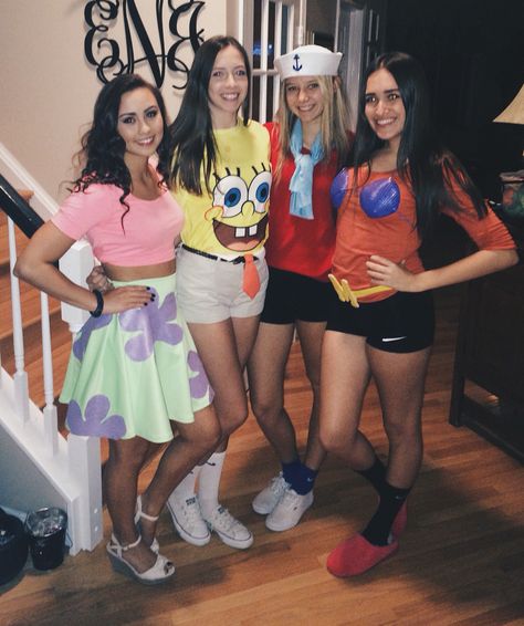 4 People Halloween Costumes, 4 Person Halloween Costumes, 3 People Halloween Costumes, Girl Group Halloween Costumes, Cute Group Halloween Costumes, Halloween Costumes For Teens Girls, Bff Halloween Costumes, Spongebob Square, Trio Halloween Costumes