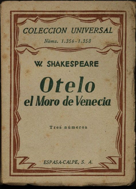 Otelo, el moro de Venecia. W. Shakespeare, 1934. Solar, Collage, Books, Pins