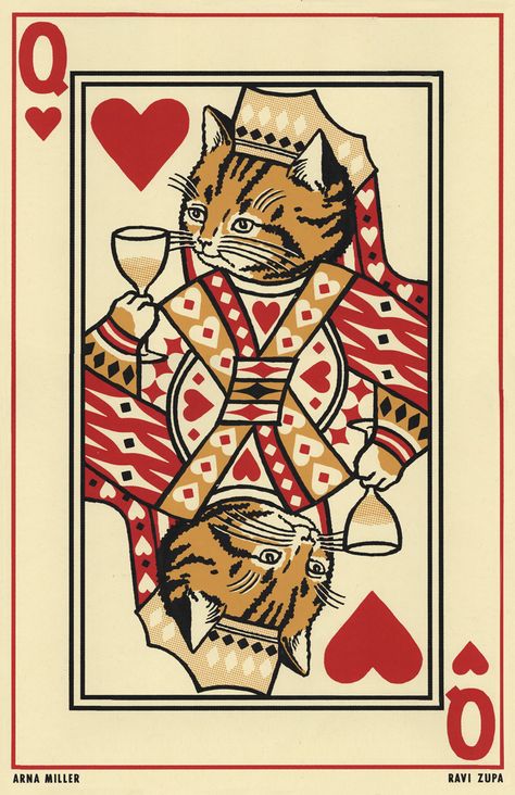 Drunk Cats Queen of Hearts - RAVI ZUPA Ravi Zupa, Queen Of Hearts Tattoo, Drunk Cat, Queen Of Hearts Card, Jack Of Spades, Jack Of Hearts, Cat Crazy, Card Tattoo, Vanilla Girl