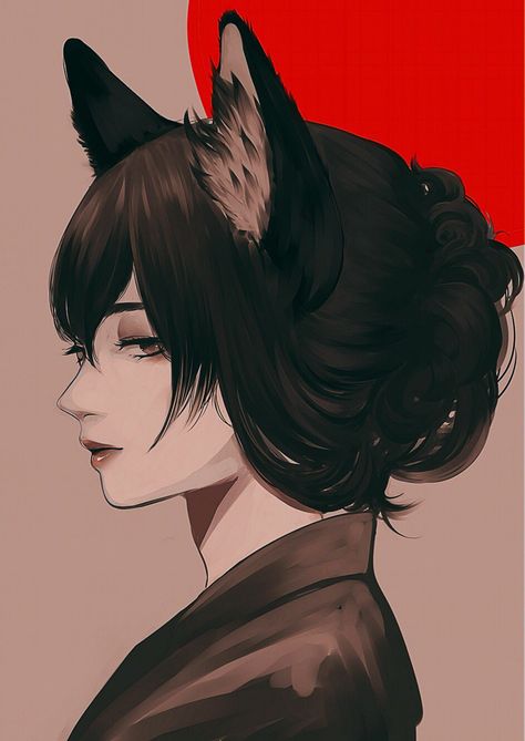 Half Human Half Cat Character Design, Kitsune Hairstyle, Half Fox Half Human, Fox Character Design Female, Fox Oc Art, Kitsune Art Character Design, Half Cat Half Human, Kitsune Character Design, Cat Oc Human