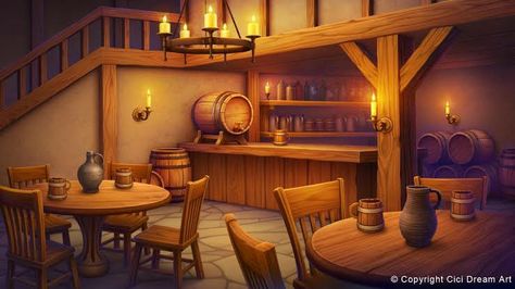 Tavern Illustration, Fantasy House Interior, Taverna Medieval, Fantasy Inn, Fantasy Words, Cool Album Covers, Location Inspiration, Game Illustration, Fantasy House