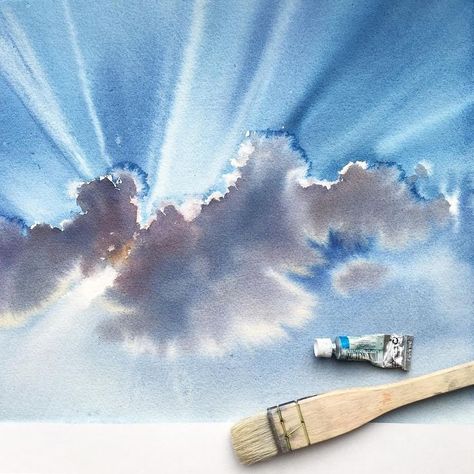 Watercolour painting of a cloud by Natalia Dyukova Watercolor Clouds, Watercolor Sky, Watercolour Inspiration, 수채화 그림, Cloud Painting, Watercolor Inspiration, Water Painting, Instagram Art, Watercolor Techniques