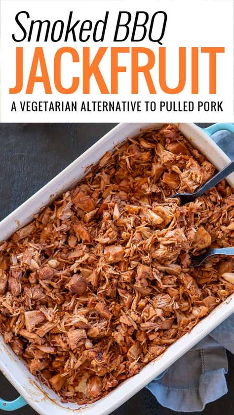 Whether you're a vegetarian or a carnivore, I promise you'll be pleasantly surprised by this smoked BBQ jackfruit recipe. Smoked Jackfruit, Plant Based Smoker Recipes, Smoked Jackfruit Pulled Pork, Smoked Vegan Food, Jackfruit Barbecue, Vegan Traeger Recipes, Vegetarian Smoker Meals, Smoked Vegan Recipes, Bbq Jackfruit Sandwiches