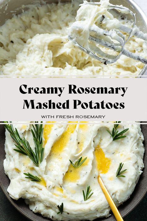 Flavored Mashed Potatoes, Rosemary Mashed Potatoes, Butter Mashed Potatoes, Classic Mashed Potatoes, Rosemary Recipes, Potato Varieties, Rosemary Potatoes, Thanksgiving Food Sides, Mashed Potatoes Recipe