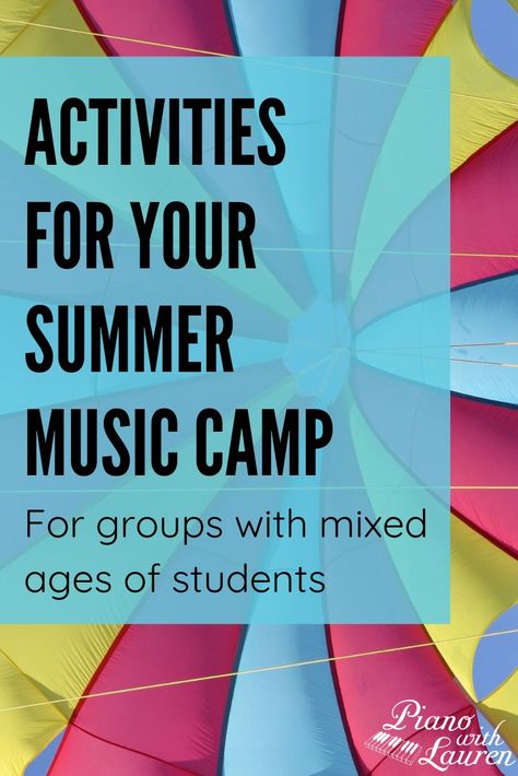 A list of summer music camp activities you can do with group classes or camps over the summer. The activities can be used with groups of mixed ages. Music Class Activities Elementary, Seminar Ideas, Music Class Games, Music Games For Kids, Music Activities For Kids, Summer Camp Themes, Music Class Activities, Piano Ideas, Music Camp