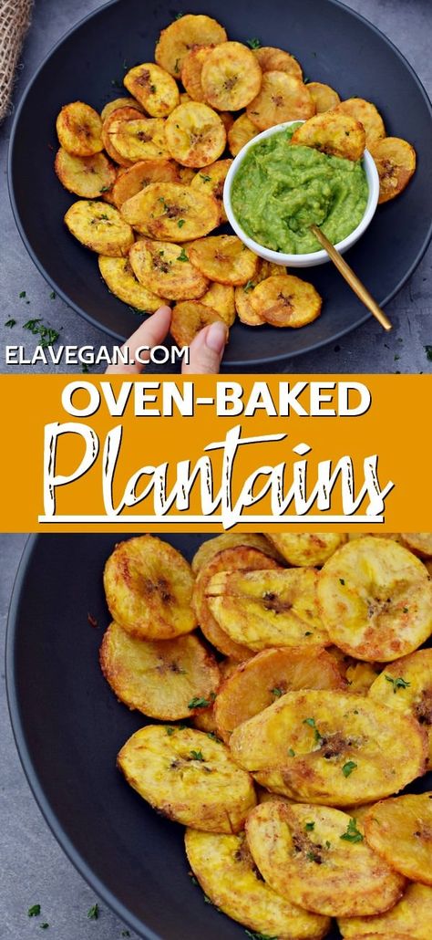 Baked Plantains Recipes, Air Fryer Plantains, How To Cook Plantains, Baked Plantains, Fried Plantains, Plantain Recipes, Healthy Side Dish, Plantain Chips, Paleo Vegan