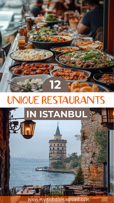 A vibrant spread of Turkish meze dishes paired with a stunning view of the Galata Tower and waterfront dining setup in Istanbul. Istanbul Turkey Restaurants, Istanbul Food Guide, Luxury Meals Restaurant, Istanbul Turkey Aesthetic, Istanbul Places, Food Istanbul, Istanbul Food, Istanbul Trip, Istanbul Restaurants