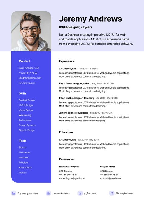 Resume UX/UI Designer Ui Ux Designer Resume, Ux Resume, Ux Designer Resume, Resume Inspiration, Resume Template Creative, Designer Resume, Ux Kits, Resume Writing Tips, Ui Ux Designer