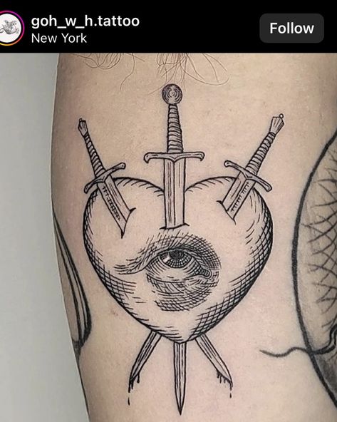 Three Of Swords, Small Star Tattoos, Feminist Tattoo, Etching Tattoo, Medieval Tattoo, Tarot Tattoo, Star Tattoos, Deathly Hallows Tattoo, Heart Tattoo