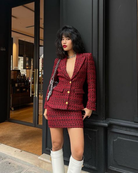 Tweed Set Outfit, Tweed Suit Women, Jihoon Kim, Elegant Office Wear, Tweed Outfit, Clueless Fashion, Tweed Suit, Clueless Outfits, Red Dress Outfit