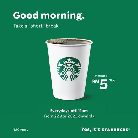 Starbucks Short/Tall-sized Coffee from RM5 Promotion   Starbucks Coffee Cup Starbucks, Coffee Design Poster, Coffee Campaign, Promotion Design Ideas, Promotional Poster, Coffee Promotion Design, Starbucks Social Media, Starbucks Creative Ads, Coffee Ads