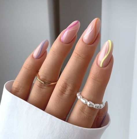 Pastel Nail Ideas, Nagel Design, Pastel Nail, Lines On Nails, Casual Nails, Oval Nails, Pastel Nails, Elegant Nails, Fire Nails