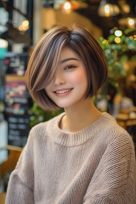 Discover the elegance of a chic Korean short hairstyle women are embracing everywhere. This fashionable look features soft layers that frame the face beautifully, combined with textured ends for a playful finish. Perfect for any occasion, it gives off an effortlessly stylish vibe that highlights your unique features. Try this trendy cut to elevate your look and explore other captivating styles with us! #shorthairstylewomen #Korean Short Hair Korean Style, Korean Short Hairstyle, Jayne Matthews, Short Hair Brown, Good Haircut, Short Hairstyle Women, Korean Short, Short Hair Tomboy, Short Hair Images