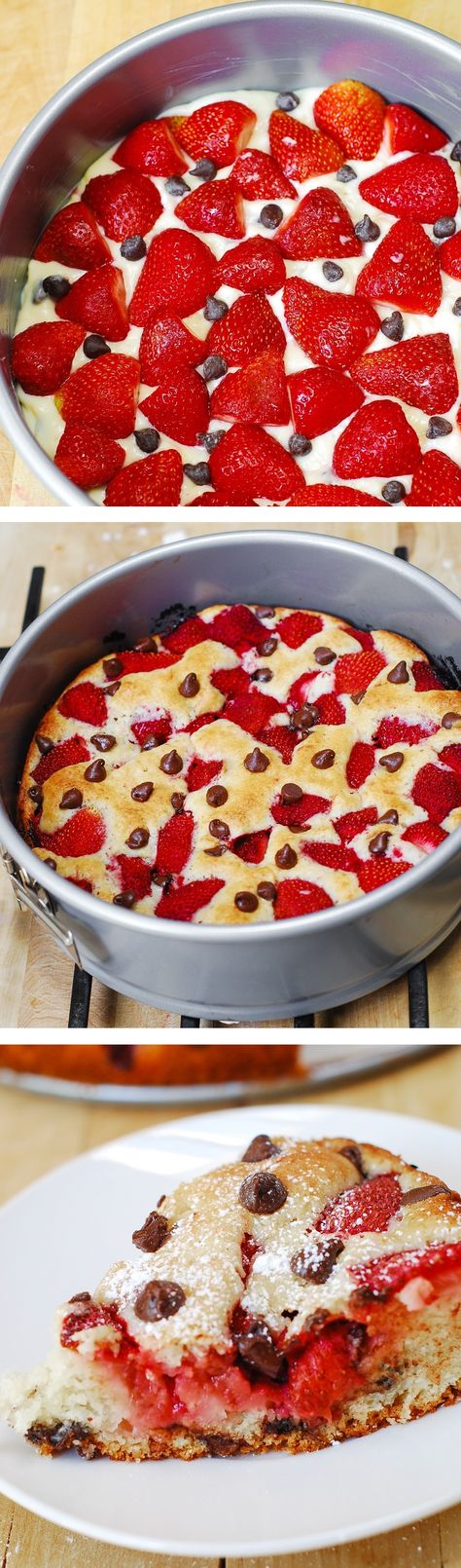 Strawberry chocolate chip cake.  Colorful, easy to prepare, light and fluffy cake texture -  perfect for the Summer!  (springform pan cake, springform pan recipes) Strawberry Chocolate Chip, Spring Form Pan, Cake Texture, Spring Form, Fluffy Cake, Pan Cake, Chocolate Chip Cake, Strawberry Chocolate, Pan Recipes