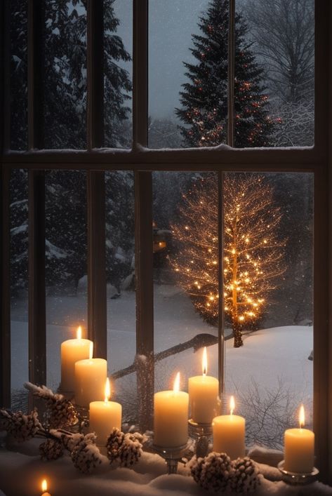 Cozy Christmas Candle Aesthetic, Christmas Candle In Window, Christmas Candles In Windows, Winter Mood Cozy, Christmas Candles Aesthetic, Romanticizing Winter, Christmas Cosy, Christmas Lockscreen, Tree Decoration Ideas