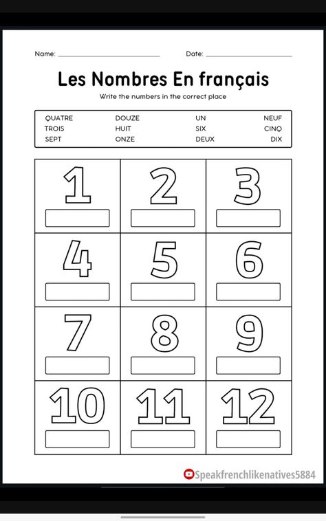 French Numbers Worksheet 1-20, French Numbers Worksheet, French Worksheets For Beginners, Numbers In French, French Numbers, French Alphabet, French Worksheets, French Kids, World Languages