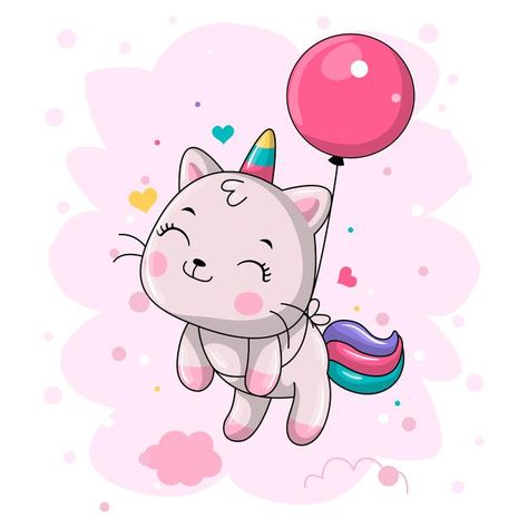 Unicornio lindo gato flotando con ilustr... | Premium Vector #Freepik #vector #dibujos-animados #animal #gato #lindo Unicorn Float, Cute Rainbow Unicorn, Cat Unicorn, Balloon Cartoon, Balloon Illustration, Unicorn Drawing, Disney Cats, Unicorn Illustration, Vector Icons Illustration