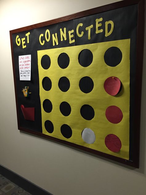 Connect 4 Decorations, Recess Bulletin Board Ideas, Get Connected Bulletin Board, Connect Four Bulletin Board, Key Club Bulletin Board, Family Engagement Bulletin Board, Connect 4 Bulletin Board, Board Game Bulletin Board Ideas, Board Game Door Decorations