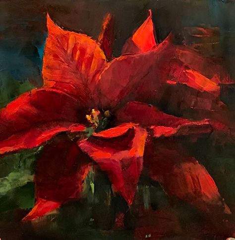 Paintings Of Poinsettias, Pointessia Christmas, Pointsetta Painting, Christmas Oil Paintings, Drawing Positions, Tahoe Painting, Poinsettia Painting, Xmas Paintings, Bad Painting