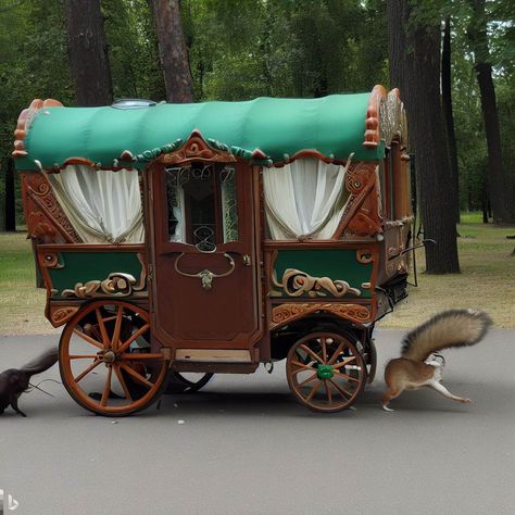 When traveling a long distance, faeries and elves use caravan wagons to haul their belongings and have as a place to rest. They are pulled by chipmunks or squirrels. Fantasy Caravan Concept Art, Wagon Parade Float Ideas, Dnd Wagon, Moth Video, Merchant Wagon, Fantasy Caravan, Steampunk Moodboard, Circus Trailer, Caravan Wagon