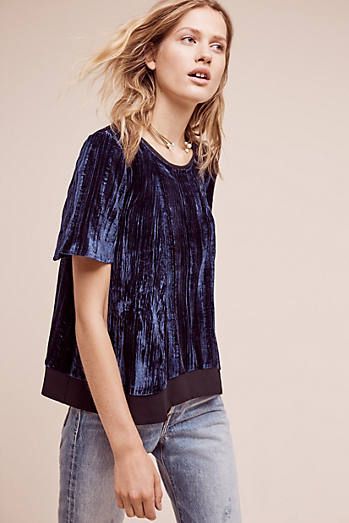 Blue Velvet Top, Crushed Velvet Top, Black Chiffon, Velvet Top, Velvet Fashion, The Velvet, Velvet Tops, Anthropology, Crushed Velvet