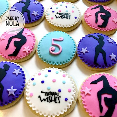 Gymnastic cookies for Jaubree’s celebration…#cookiedecorating #fondantcookies #instacookie #cookiesofinstagram #decoratedsugarcookies #cookiestagram #marshmallowfondant #birthdaycookies #decoratedcookies Gymnastics Themed Cupcakes, Gymnastics Cookies Decorated, Gymnastic Cookies, Dance Cookies, Gymnastics Theme Birthday Party, Gymnastics Birthday Cakes, Specialty Cookies, Sports Cookies, Gymnastics Birthday