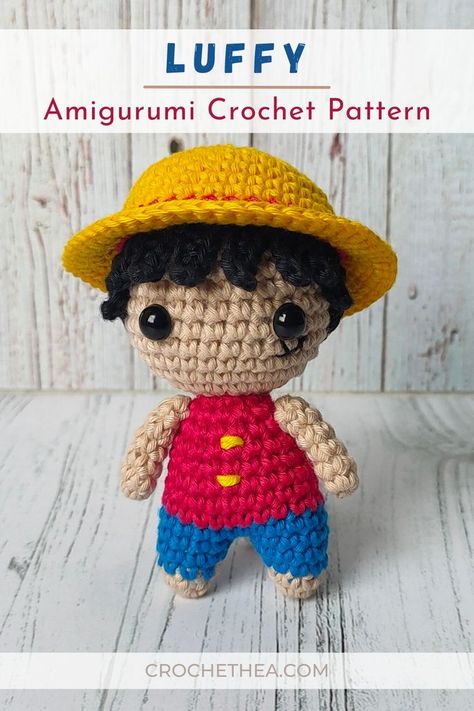 Free Luffy amigurumi crochet pattern on Crochethea blog. Crochet your own chibi Luffy amigurumi from One Piece. Enjoy! Luffy Amigurumi, Pokemon Crochet, Vintage Crochet Dresses, Pokemon Crochet Pattern, Crochet Slouch Hat, Crochet Pokemon, Pokemon Pattern, Crochet One Piece, Pola Amigurumi