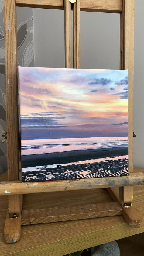 Pink Sky Painting, Lilac Sky, Sky Painting, Sea Painting, Sunset Painting, Seascape Paintings, Pink Sky, Painting Process, Peachy Pink