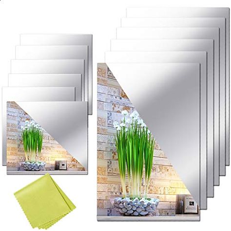 12 Pieces Self Adhesive Acrylic Mirror Sheets, Flexible Non Glass Mirror Tiles Mirror Stickers for Home Wall Decor, 6... Mirror Wall Tiles, Tiles Mirror, Glass Mirror Tiles, Mirror Ceiling, Gym Mirrors, Clean Your Room, Oversized Wall Clock, Garden Mirrors, Workout Room