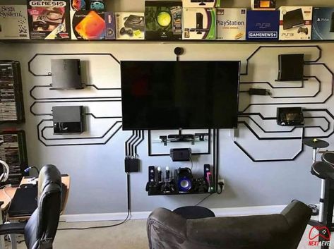 20 Ridiculously Satisfying Examples of Cable Management | UltraLinx Video Game Rooms, Gaming Room Setup, Retro Nostalgia, Gamer Room, Video Game Room, Game Room Design, Game Room Decor, Sega Genesis, Room Setup