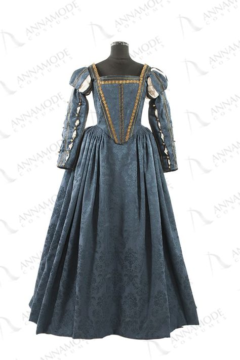 Woman DRESS 1540 - 1560 | ANNAMODECOSTUMES - since 1946 Middle Ages Dresses, 17th Century Fashion Women, 1500 Dress, Targaryen Outfit, Blue Medieval Dress, Middle Ages Dress, Asoiaf Fashion, Baela Targaryen, Game Of Thrones Dress