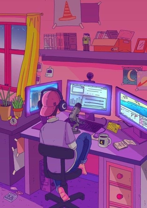 Gaming Aesthetic, Bedroom Drawing, Vaporwave Art, New Retro Wave, Japon Illustration, Anime Scenery Wallpaper, الرسومات اللطيفة, Scenery Wallpaper, Anime Scenery