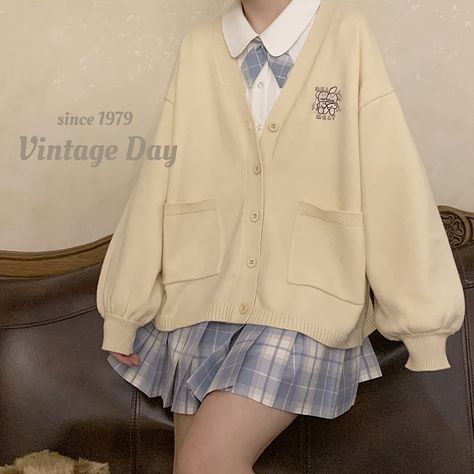 Cardigan Outfit Reference Drawing, Cute Korean School Uniforms, Cute Jackets For School, School Cardigan Outfit, School Jacket Uniform, Blue Skirts Outfit, Aesthetic Japanese Outfits, Blue Uniform Aesthetic, Cute Jackets Aesthetic