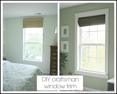 Installing Trim Makes All The Difference! Full picture tutorial including measurements on Thrifty Decor Chick! Window And Door Trim Ideas, Door Trim Ideas, Window And Door Trim, Craftsman Window, Craftsman Window Trim, Interior Window Trim, Ireland Country, Manufactured Home Remodel, Trim Ideas