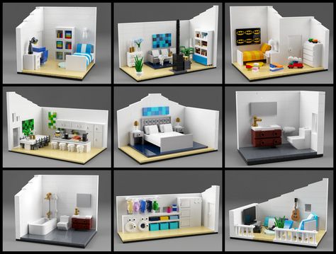 Family house interior | Interior of the family house. Computer rendering but buildable if you have the bricks. Lego Doll House, Lego House Ideas Furniture, Lego Furniture Ideas, Family House Interior, Lego Interior Design, Lego Kitchen, Lego Family, Table Lego, Lego House Ideas